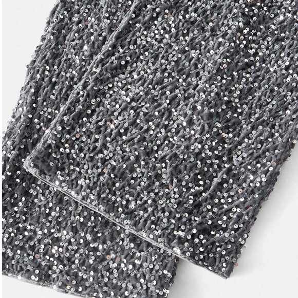 Silver Sequin Drawstring Wide Leg Pants - Picture 7 of 8